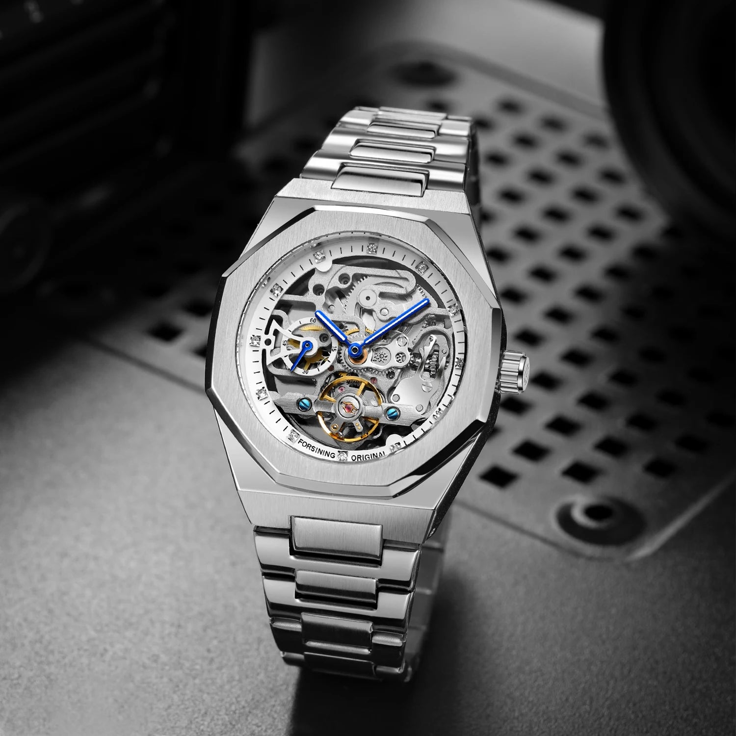 Tourbillon Skeleton Mechanical Watch for Men Luminous Hands Stainless Steel Strap Fashion Business Automatic Watches