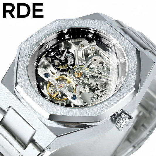 Tourbillon Skeleton Mechanical Watch for Men Luminous Hands Stainless Steel Strap Fashion Business Automatic Watches